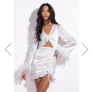 NWT Akira white feather mini dress